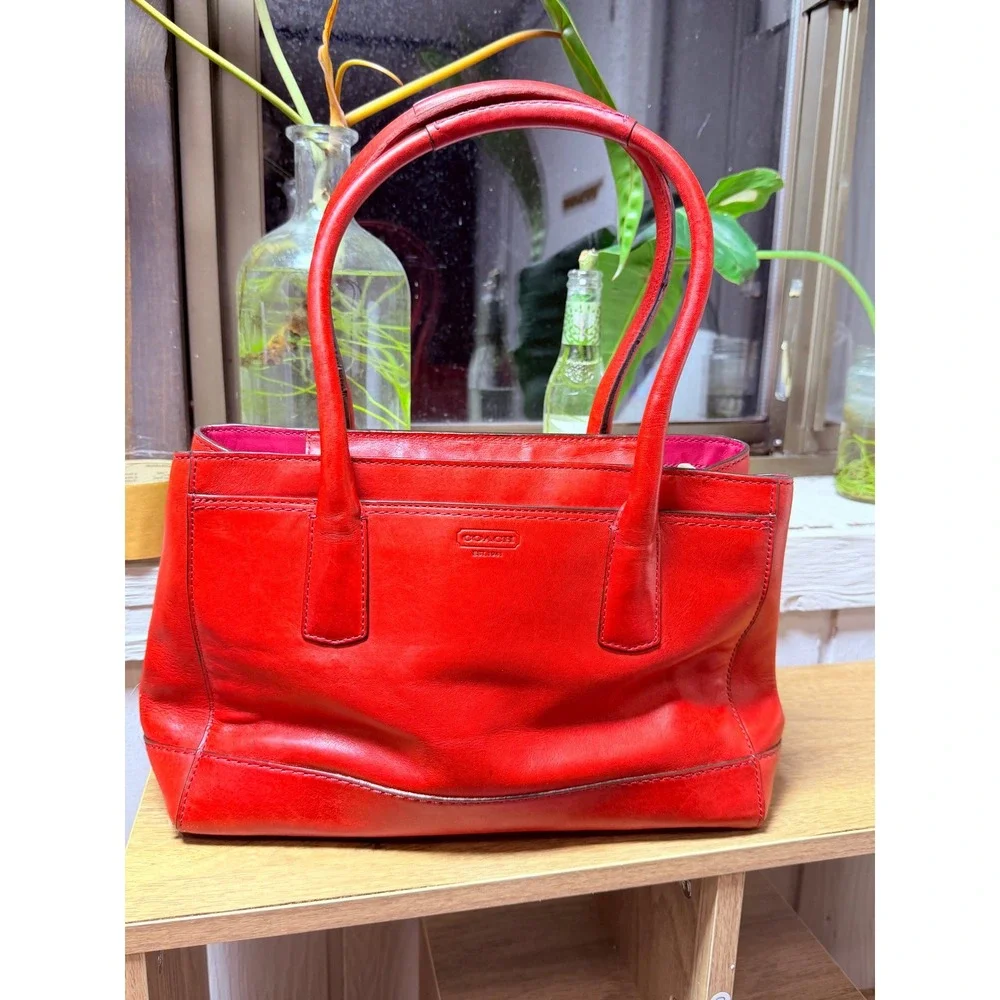 Coach Hampton Legacy Red Leather Satchel Bag 12482 Turnlock Vintage Tote